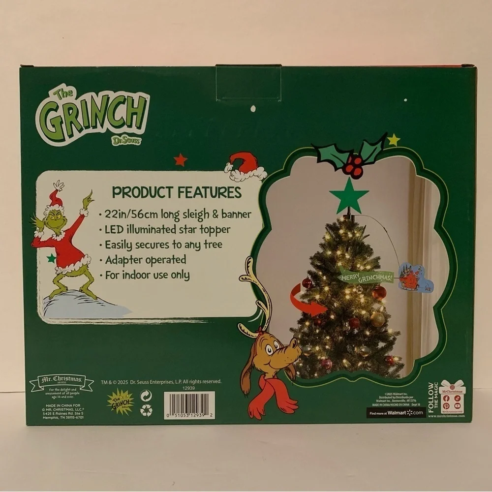 NIB. DR. SEUSS The Grinch Animated Tree Topper